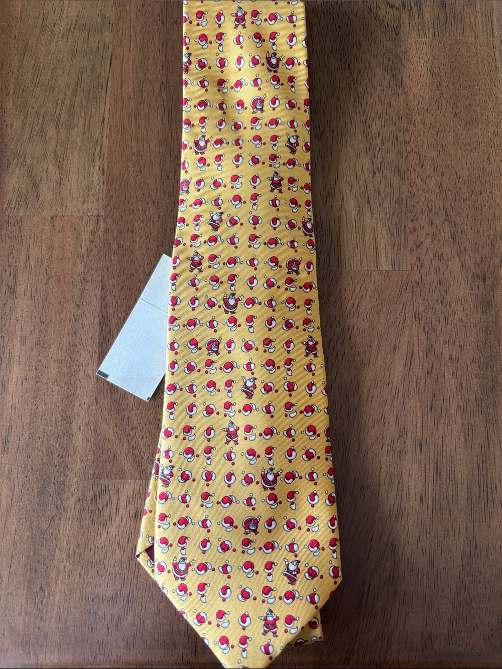 Salvatore Ferragamo Yellow Tie with Red and White Santa Motif